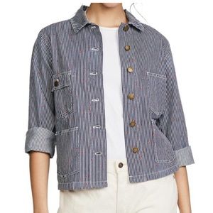 The GREAT.  The Shrunken Barn Jacket In Railroad Stripe With Red Star Size 0